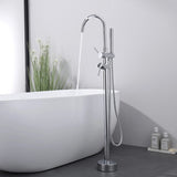Freestanding Bathtub Faucet With Hand Shower Chrome Metal Floor Mount Handheld Shower Mixer Tap