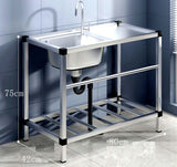 Freestanding Stainless Steel Sink with Shelves 80x42 cm