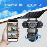 Three Dual Lens Outdoor Screens Video Surveillance Security Camera Wifi 4G with Solar Powered Outdoor 1080P HD
