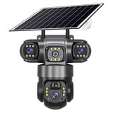 Three Dual Lens Outdoor Screens Video Surveillance Security Camera Wifi 4G with Solar Powered Outdoor 1080P HD
