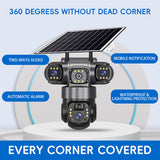 Three Dual Lens Outdoor Screens Video Surveillance Security Camera Wifi 4G with Solar Powered Outdoor 1080P HD