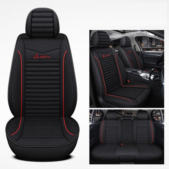 Universal  5-seat  Car  & SUV Seat Covers  (Full Set, Black&RED) Leather&Linen