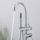 Freestanding Bathtub Faucet With Hand Shower Chrome Metal Floor Mount Handheld Shower Mixer Tap