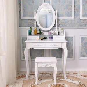 Dressing Table with Mirror and 4 Drawers White and Stool