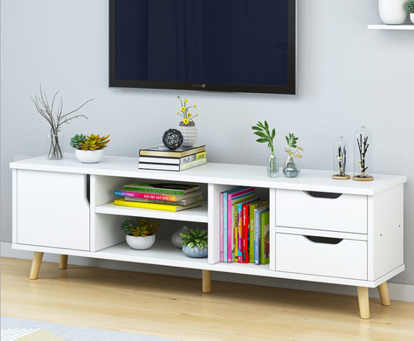 Entertainment TV Unit White Color with Wood Legs  140cm