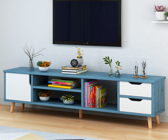 Entertainment TV Unit Blue Color with Wood Legs  140cm