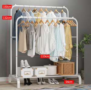 Freestanding Hanger Double Rods Multi-Functional Bedroom Clothing Rack WHITE