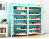 Canvas Fabric Shoe Rack Storage Cabinet with Dustproof Cover 12 Level blue