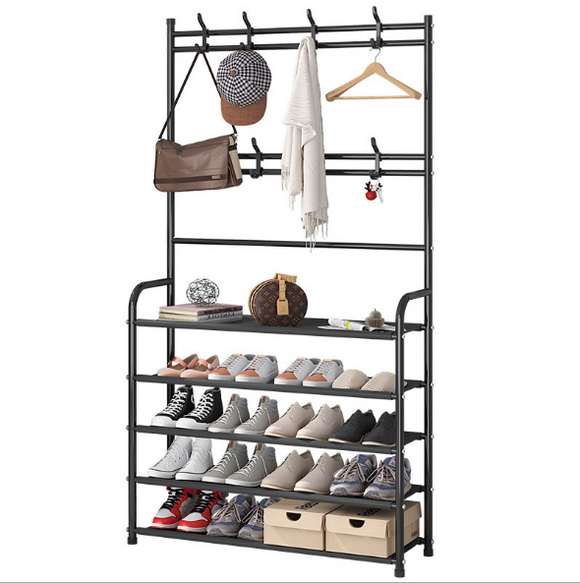 Brand New Multifunctional Shelf Storage Rack Shoes Rack and Cloth Hanger Black