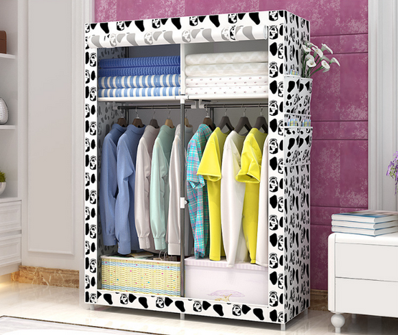 Portable Clothes Wardrobe Storage Cupboard # SH-brown