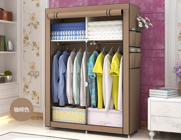 Portable Clothes Wardrobe Storage Cupboard # SH-brown