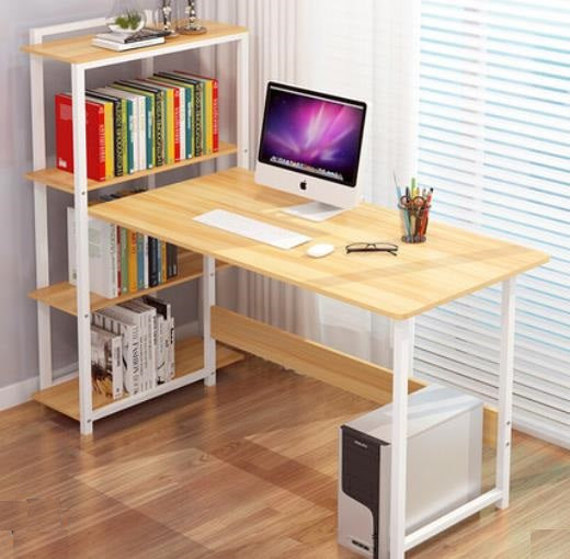 Study Table Computer Desk & Steel Book Shelves 120cm Wood Color