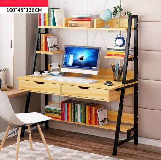 Study Table Computer Desk Steel Legs with 2 Book Shelf 100cm Black Legs