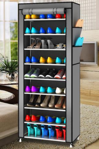 9-Tier Canvas Fabric Shoe Rack Storage Cabinet with Dustproof Cover