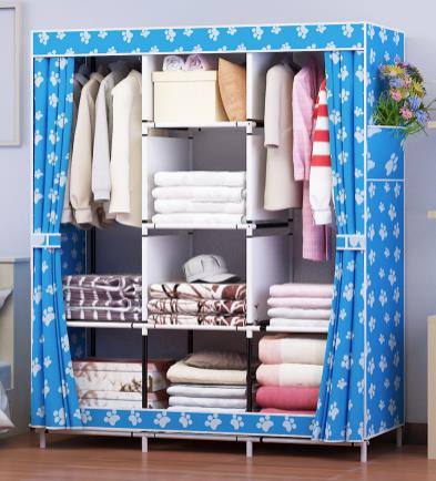 Portable Clothes Wardrobe Storage Cupboard # er-Blue