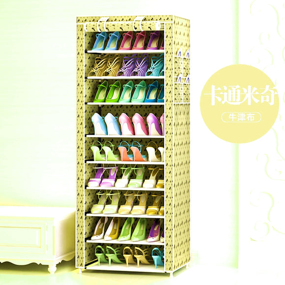 9-Tier Canvas Fabric Shoe Rack Storage Cabinet with Dustproof Cover