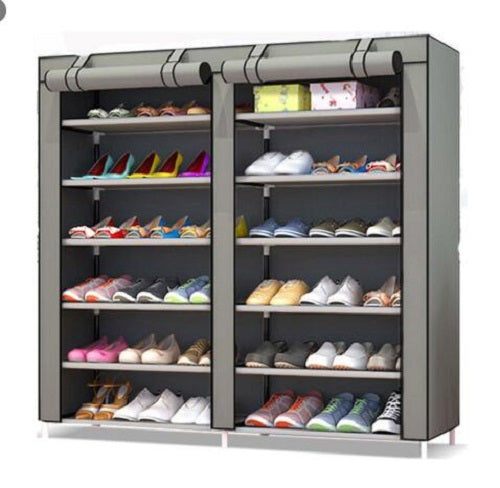 Canvas Fabric Shoe Rack Storage Cabinet with Dustproof Cover 12 Level