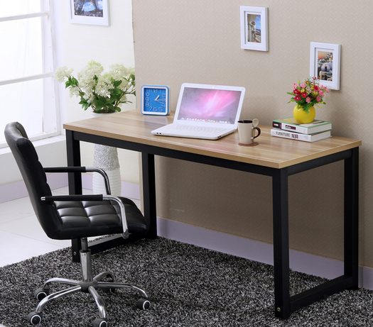 Table Computer Desk & Steel Legs Wood Grain