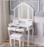 Dressing Table with Mirror and 3 Mirrors White and Stool