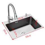 Sink Stainless Steel Sink Single Bowl Kitchen Sink 500 * 400mm (Faucet Not Included)